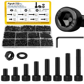Fgruh 750PCS M3 Screws Assortment Kit, M3x6/8/10/12/16/20/25/30 mm Hex Socket Head Bolts, Nuts & Washers Assorted Set - 12.9 Alloy Steel Black Zinc Plated M3 Screw for 3D Printer,DIY