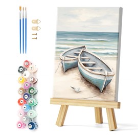 Natuyalo Paint by Numbers Kit with Framed - Boat on Beach Paint by Numbers for Adults Beginner Seascape DIY Acrylic Painting by Numbers Kit Colorful Paintworks Artwork, 12x16 Inch