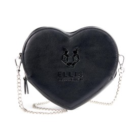 Ellis Brooklyn Black Heart Bag with Chain Strap - Vegan Leather Heart Shaped Purse