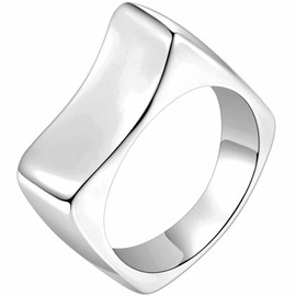 Jude Jewelers Stainless Steel Square Curved Shape Wedding Band Statement Chunky Cocktail Party Ring (Silver, 7)