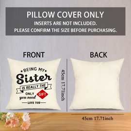 Funny Sister Gifts from Sister Cushion Cover, Sister Birthday Present Ideas Being My Sister is The Only Gift You Need Pillowcase for Sister Decoration Christmas Wedding Gift 45x45 cm (Being My Sister)