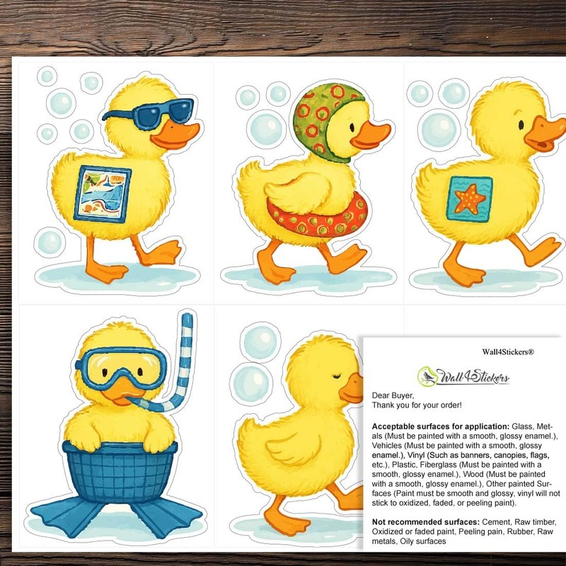 Cute Duck Wall Stickers for Bathroom – 9 Removable Waterproof
