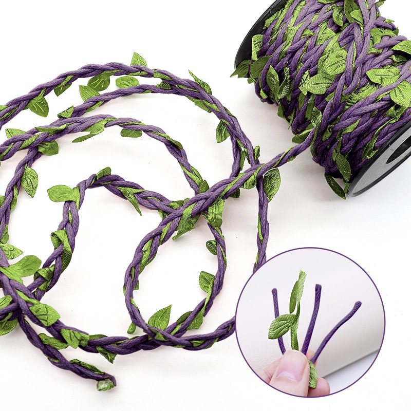 66ft Waxed Twine with Green Leaves, 3-ply Waxed Cord, Artificial