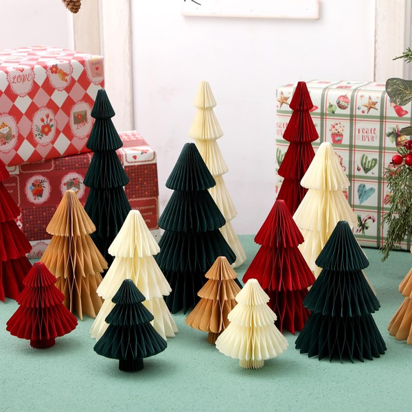 Chiisong 15 Pcs Honeycomb Paper Christmas Tree 4/6/8/10 Inch 3D