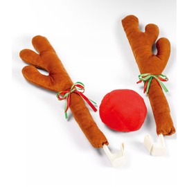 KOSIMI Car Christmas Reindeer Antler Decorations, Vehicle Christmas Car Decor Kit with Jingle Bells Rudolph Reindeer and Red Nose, Set (Brown)