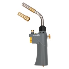 BLUEFIRE MRAS-8099 Auto Trigger Start Interchangeable Shrink Tube Heavy Duty Gas Welding Torch Head Adjustable Swirl Flame Portable Nozzle Fuel by MAPP MAP Pro Propane 1lb Tank Bottle (2 Tubes Kit)