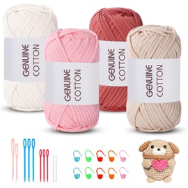 Maxee Crochet Yarn for Beginners, 200 g (50 g x 4 Colour), No Split Yarn, Thick Yarn Cotton for Crocheting, Crochet Amigurumi Wool, Chunky Cotton Yarn, Simple Knitting Yarn for Crochet, Knitting