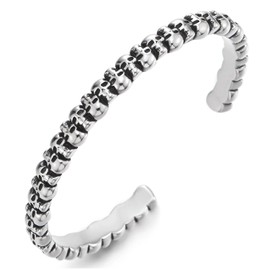COOLSTEELANDBEYOND Mens Women Skulls Cuff Bangle Bracelet Stainless Steel, Gothic Punk Rock Jewelry, Length 7.09", Width 0.28", Metal, no gemstone