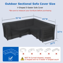 SunPatio Outdoor Sectional Sofa Cover, Patio Furniture Covers 420D Waterproof Couch Cover V-Shaped Cover for Sofa UV Resistant Windproof,All Weather Protection 85" W (on Each Side) Black