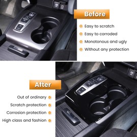 Heutamo Center Console Gear Shift Panel Trim Cover Compatible with Honda Pilot 2016-2022/ Ridgeline 2020-2023/ Passport 2019-2023 Gear Shift Panel Cover Cup Holder Frame (Piano Black)