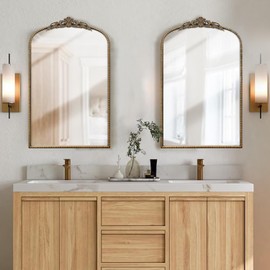 Micasso Antique French Vintage Arched Mirror, 31"x19" Decorative Ornate Gold Vintage Arch Wall Mirror for Bathroom, Living Room, Bedroom, Fireplace, Hallway