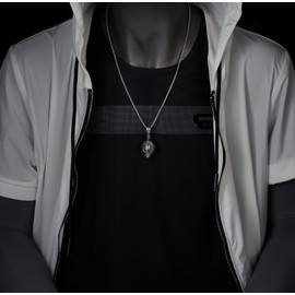 COOLSTEELANDBEYOND Men's Hockey Mask Pendant Necklace, Stainless Steel, Goalkeeper Mask Design, 60 cm Steel Wheat Chain, Stainless Steel, No Gemstone