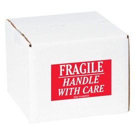 Aviditi Tape Logic 3" x 4", "Fragile Handle With Care" Red/White Warning Sticker, For Shipping, Handling, Packing, and Moving (1 Roll of 500 Labels)