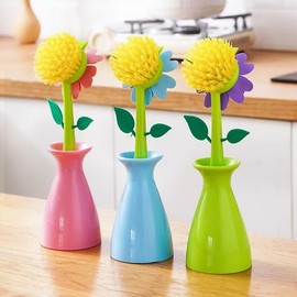 STP GOODS Flower Kitchen Washing Brushes and Stands Set of 3, Toilet Brushes & Holders, Washing Brushes and Stands Set, 472846