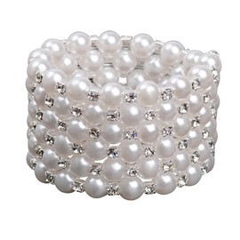 Fuqimanman2020 Multi Row Imitition Pearl Stretch Bracelet Stackable Crystal Strand Multi-Layered Elastic Bangle for Women 1920s Costume Vintage Bridal Wedding Jewelry (6 Rows)