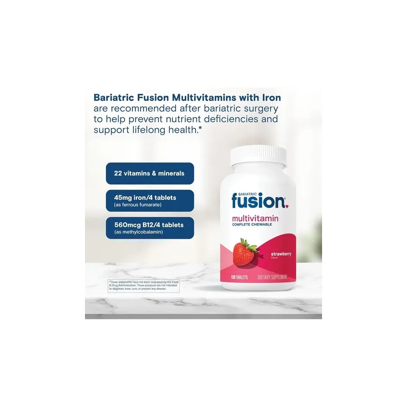 Multivitamínico Bariatric Fusion Masticable 120 Tabletas Vitaminas Minerales B12 Hierro