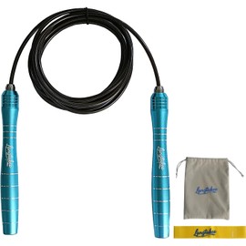 LANGETUKEE - Cuerda de saltar de velocidad ajustable con rodamientos de alta velocidad de 360° y cable de acero de 9 pies de 4 mm, asas de aleación de aluminio extendidas para un agarre cómodo, ideal