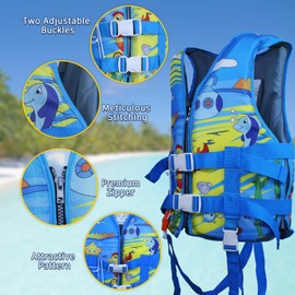 Swim Vest for Kids 46-95lbs/6-12Years, Adjustable Swimming Jacket Aid Floaties for Children, Preteen Boys Girls Learn to Swim (Blue, L (50-88 lbs/8-12 yrs))