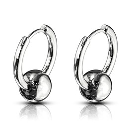 Bungsa Classic Unisex Creole Earrings Silver with Movable Ball Made of 316L Stainless Steel, Stainless Steel, No Gemstone