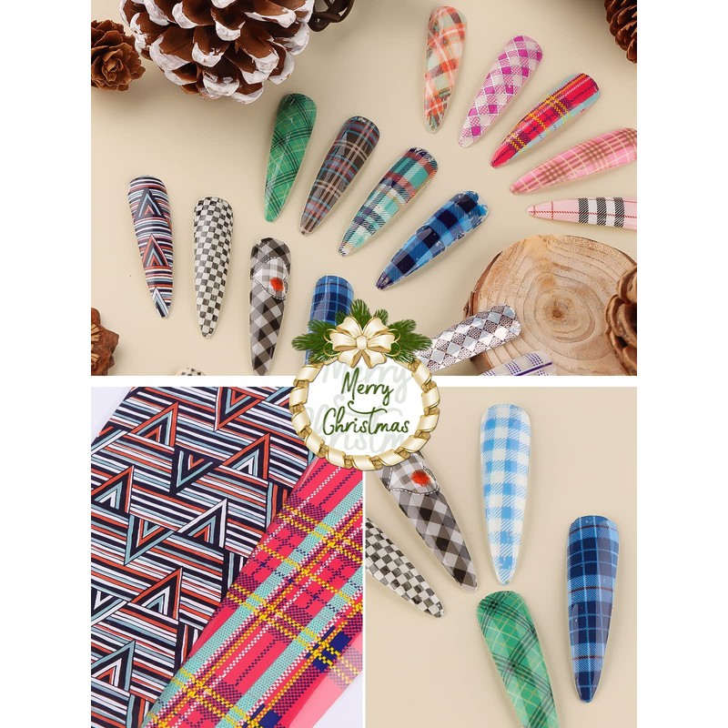 20 Sheets Buffalo Plaid Nail Foil Transfer Sticker, Kalolary Holographic