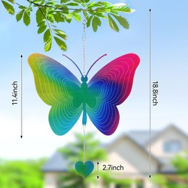 Rainbow Butterfly Bird Deterrents for Outside,Reflective Wind Spinner Gifts for Women Mom,3D Wind Chimes for Outside,Metal Pinwheels Bird Scare Devices for Garden Decor,Patio,Yard Decor,Hanging Decor
