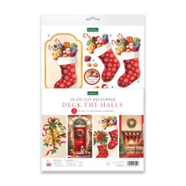 Katy Sue Deck The Halls Die-Cut Decoupage Pack. 12 A4 Pre-Cut Die-Cut Decoupage Sheets for Christmas Card Making Supplies & Card Toppers Featuring Christmas Stocking, Fireplace, Jingle Bells & More