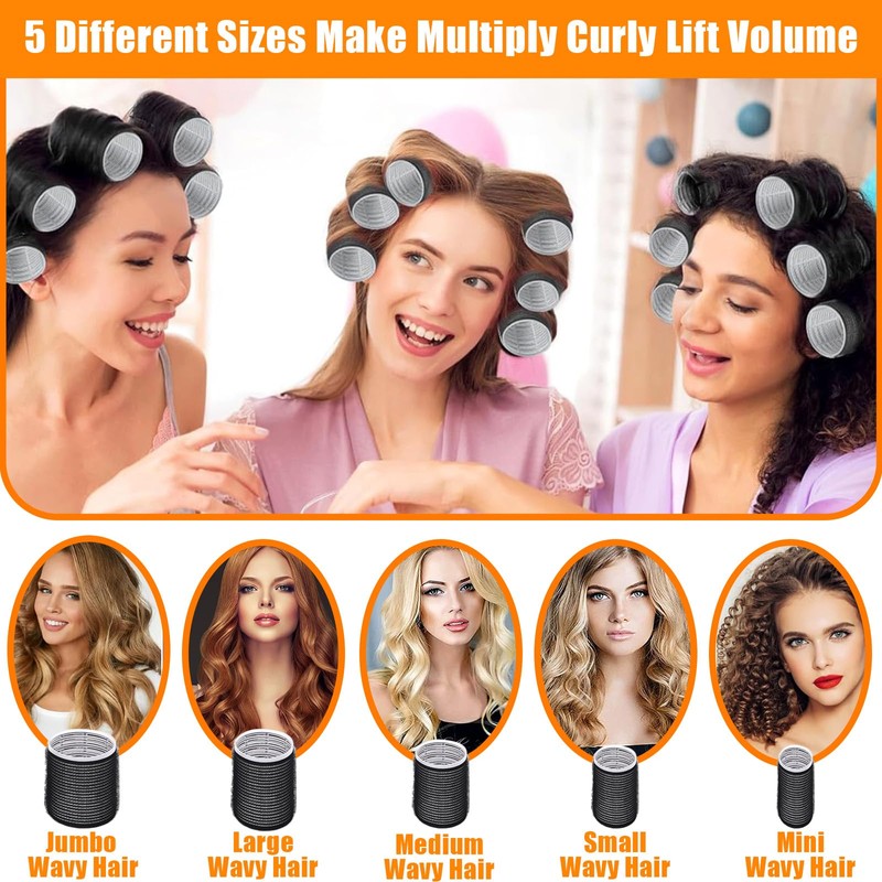 56 Pcs Velcro Hair Rollers Set with 5 Sizes, Self