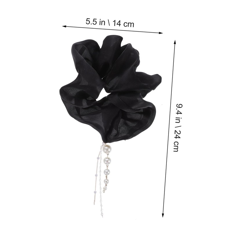 SAFIGLE Pearl Tassel Cloth Hair Scrunchies Black Elastic Hair Rings