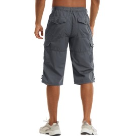 TACVASEN Men's Capri Pants Knee Length Shorts Long Shorts Hiking Shorts Bermudas Summer Shorts Cargo Shorts Baggy Shorts Capri Shorts Grey