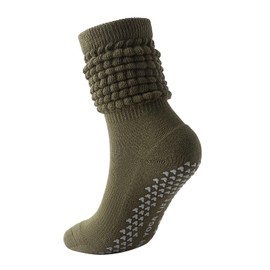 Pilates Socks with Grips Non-slip Slouch Socks with Grip Socks for Women Yoga, Barre, Dance, Fitness, Workouts, Green, One Size