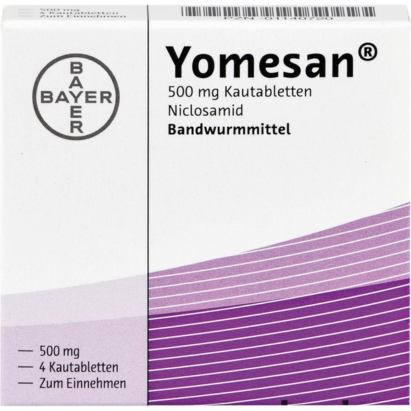 Yomesan 500 mg Kautabletten Niclosamid Bandwurmmittel, 4 pcs. Tablets