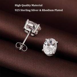 Oval Stud Earrings Men Studs Silver Stud Fake Diamond Earrings Sterling Silver Stud Earrings Men Earrings Cubic Zirconia Stud Earring Hypoallergenic Men Stud Earrings CZ Earrings 4MM ZDaoBen