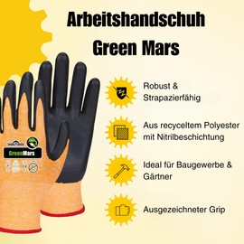 WORKPOWER Green Mars Work Gloves for Men - Non Slip Nitrile Coated Gloves - Available in Sizes 9 (Orange/Black)