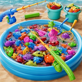 KIZONLY Magnet Fishing Game for Kids 3-5 4-8 - Fish Toys for Kids 3-5, Bathtub Floating Toy Fishing Pole, Water Table Pool with Rod Net, Bath Outdoor Gifts for Toddlers Baby Age 3 4 5 6 7 8 Year Old