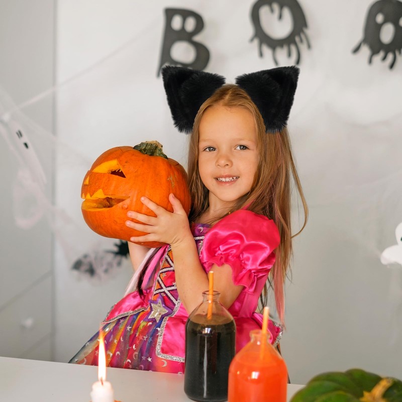 Broeify Black Furry Cat Ears Headband – Plush Fluffy Animal