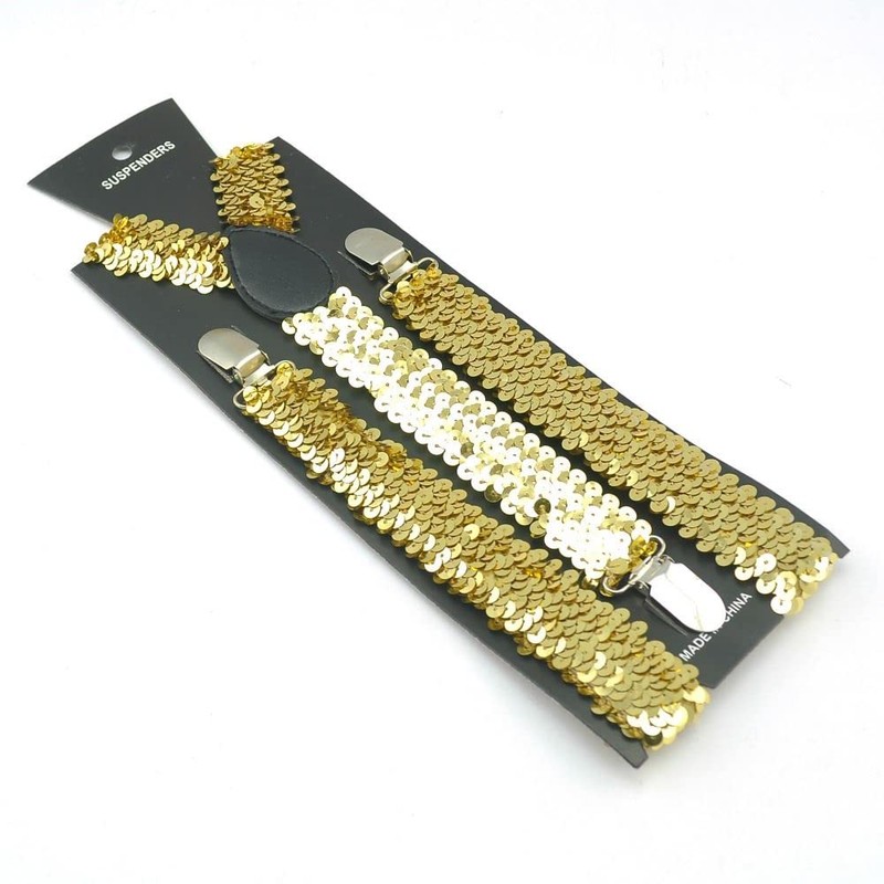 Cadoline Gold Mens Sequin Polyester Fancy Dress Suspenders 100 x