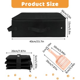 QINGYIWL Travel Cat Litter Tray, Foldable Portable Cat Litter Tray with Lid and Cat Litter Scoop, Waterproof Cat Litter Tray for Camping, Outdoors, Indoor (40 x 30 x 15 cm)