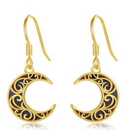 enjoylifecreative Moon Earrings for Women Girls 925 Sterling Silver Gold Plated Black Onyx Crescent Moon Earrings Moon Pendant Jewellery Gifts for Mom Daughter Wife