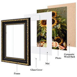 eletecpro 8x10 Picture Frames Set of 2, Vintage Photo Frames with Glass, 8 by 10 Frame Displays 5x7 Photo with Mat or 8x10 without Mat for Tabletop or Wall Decor, Black Gold