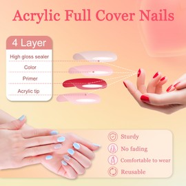Ceboic Pack of 24 Press on Nails Short, Nude Pink Nail Tips, French Nails for Sticking with White Edge Design, Full Cover Artificial Nails, Acrylic Fingernails, Fake Nails for Women and Girls