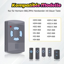 2 Stück Ersatz Garagentoröffner für Hörmann hsm4-868, Fernbedienung 868,3MHz 4 Kanäle Kompatibel mit Hörmann HSM4-868 HSE2-868 HS4-868, Hörmann Blue Buttons