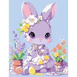 Paint by Numbers Kit for Kids, Purple Paint by Numbers Rabbit, Cute Animal Paint by Numbers for Kids Ages 4-8(Without Frame), Acrylic Easy Painting by Number On Canvas Gifts for Children 16x20 Inch
