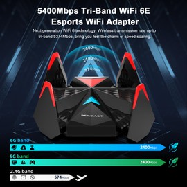 NEWFAST 5400Mbps WiFi 6E Adapter for PC, 2.4G/5/6GHz Wireless USB 3.0 Adapter, MU-MIMO, High Gain Antennas, Supports Windows 10/11, WPA3, USB WiFi Dongle for E-Ssport Gaming