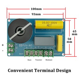 3 Way Speaker Crossover, PUV-W3 200W Passive Crossover for HiFi Home Audio 4 to 8 Ohm Bass Mediant Tweeter Bookshelf Speakers - 2Pack