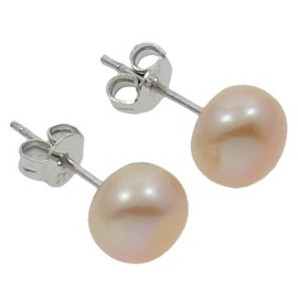 Sterling Silver Freshwater Pearl Stud Earrings (Pink)
