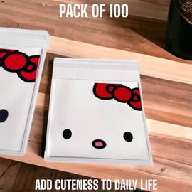 Kitty cookie bag homemade Pink Self Sealing Cellophane Bags 100 count cute candy bag cat cookie bag Cute cellophane bag cat (Red bow)