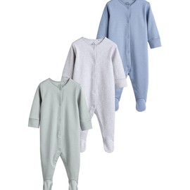 NEXT 3 Pack Baby Cotton Pyjamas, Grey/Blue