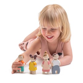 Tender Leaf Toys - The Leaf Family - 4 Pcs Wooden Family Mini Dolls Playset for Children, Kids Miniature Pretend Play Dollhouse Figures, Includes Parents, Sibling - Age 3+