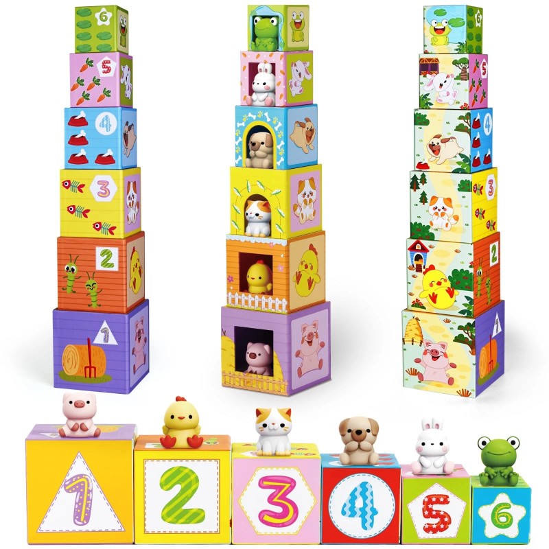 Shylizard Toddler Farm Animal Sorting and Stacking Toys, Nesting Boxes