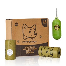 Watreeco 270 Counts Dog Poop Bags Rolls with Dispenser & Leash Clip, Scented Poop Bags for Dogs Waste, Extra Thick & Leak Proof for Poop Doggie Puppy Pet Waste, 9" x 13", Dark Khaki